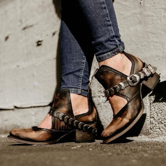 Freebird by Steven Shoes - Freebird Blade ankle boots dark brown leather strappy cutout women's size 7